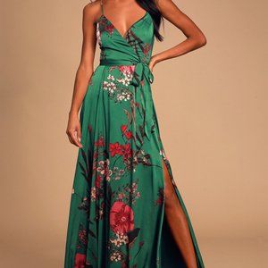 Still the One Emerald Green floral print satin maxi dress